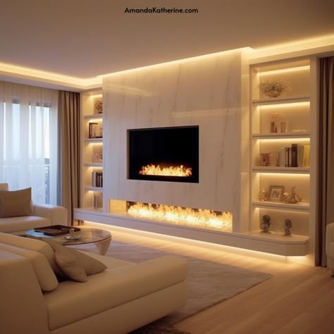 31 Stunning Fireplace Wall Ideas with a TV for your Living Room - Amanda Katherine Home Decor Ideas Living Room Modern Interior Design Small Apartment, Modern Living Room Decor Inspiration, My Dream Home Living Room, Family Room Tv Wall Ideas Modern, House Interior Decor Ideas Living Rooms, House Interior Decor Living Room, Living Room Back Wall Design, Home Decor Ideas Living Room Modern Interior Design, Modern Tv Wall Design Ideas Living Rooms