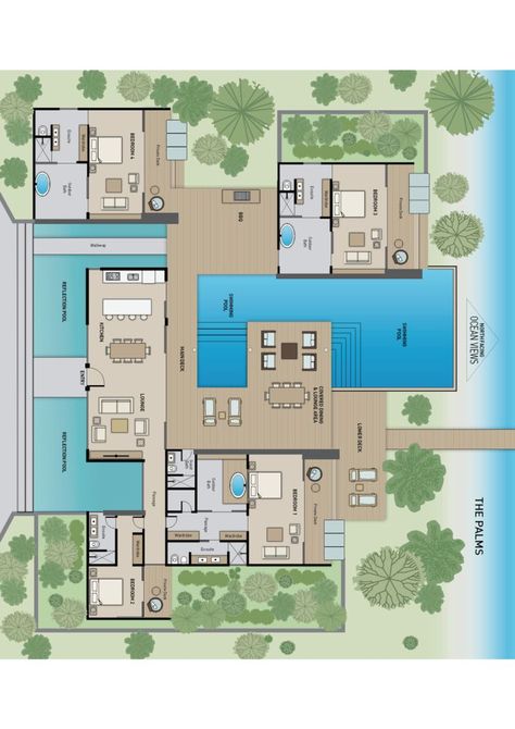 Beach House Flooring, Beach House Floor Plans, Modern House Floor Plans, Modern Floor Plans, Beachfront House, Mansion Floor Plan, Courtyard House Plans, Beach House Plans, Architectural Floor Plans