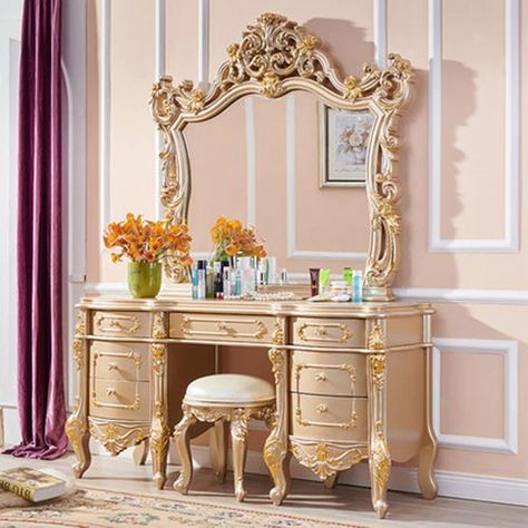 Style Bedroom Dresser, Modern Bedroom Dresser, French Dressing Table, Wooden Dressing Table, Modern Bedroom Dressers, Luxury Vanity, Modern Style Bedroom, French Dressing, Indian Home Design