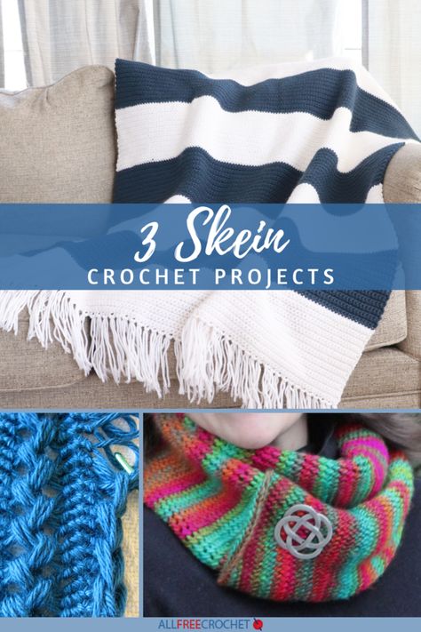 Got 3 skeins? Make one of these 3 skein crochet projects! Use up that yarn stash and make a crochet blanket, accessory, or anything else seen here. Crochet Pillow Cases, Crochet Hooded Scarf, Cushion Cover Pattern, Pillow Projects, Crochet Pillow Cover, Crochet Cushion Cover, All Free Crochet, Yarn Stash, Crochet Cushions