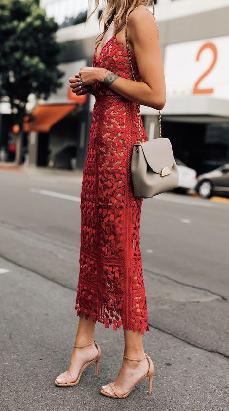 Brunch Dresses, Spring Wedding Outfit, Red Lace Midi Dress, Wedding Outfits For Women, Morning Brunch, Wedding Guest Outfit Summer Casual, Spring Wedding Guest Dress, Spring Wedding Dress, Brunch Dress