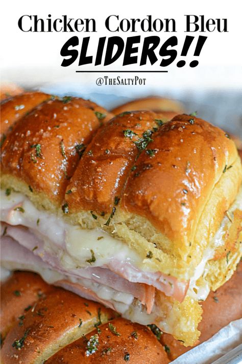 Chicken Slider Recipes, Chicken Cordon Bleu Sliders, Cordon Bleu Sliders, Sliders Recipes Hawaiian Rolls, Easy Slider Recipes, Cordon Blue, Slider Sandwiches, Best Sandwich Recipes, Mini Sandwiches