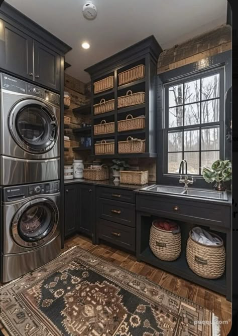 Rustic Home Theater, Laundry In Pantry, Butlers Pantry Laundry Room Combo, Cool House Features, Pantry Laundry Room Combo, Rustic Laundry Rooms, Pantry Laundry Room, Dream Laundry Room, Pantry Laundry