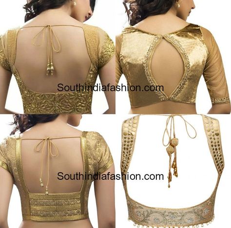 Gold Blouse Patterns for Sarees, saree blouse designs, gold color blouse back neck models Golden Saree Blouse Designs, Golden Blouse Designs, Gold Saree Blouse, Gold Blouse Designs, Gold Saree, Golden Blouse, Blouse Back Neck Designs, Blouse Design Images, Sari Blouse Designs