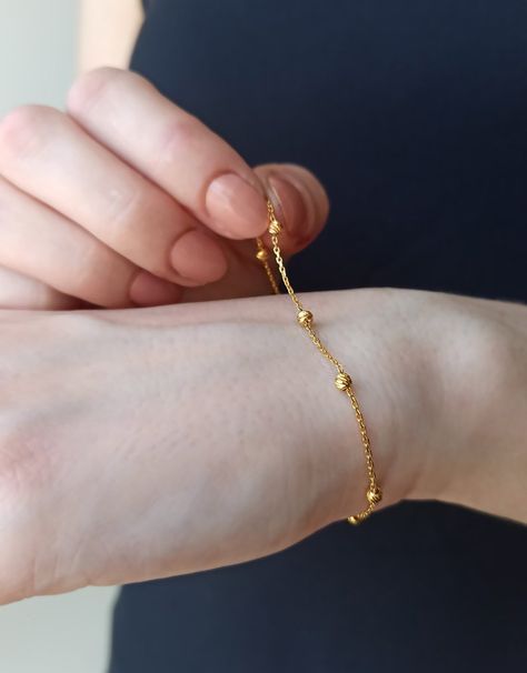 Buy 22k Solid Gold Beaded Bracelet, Dainty Ball Chain Bracelet, Wristband, Bracelet for Women, Mothers Day Gift, Gift for Sister, 22k Jewelry Online in India - Etsy 22k Gold Bracelet, Ball Chain Bracelet, Gold Bracelet Simple, Gold Beaded Bracelet, Dainty Gold Bracelet, Gold Bracelet Set, Wristband Bracelet, Bracelet Dainty, Gold Bead Bracelets