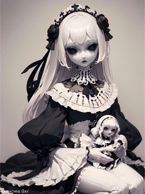 Demon Doll Art, Haunted Doll Drawing, Doll Character Design Art, Anime Doll Drawing, Doll Oc Drawing, Doll Oc Art, Porcelain Doll Art, Doll Oc, Anime Spider