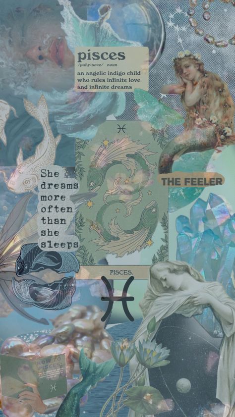 #piscesaesthetic #pisces Pisces Mood Board, Zodiac Signs, Mood Board, Iphone Wallpaper, Wallpapers, Art