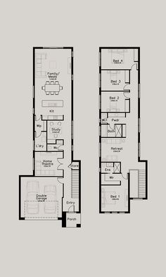 The second image for the Brolga is an optional façade for the same floor plan. If you are interested in a home design, our home consultants are available to talk to you about your building project. Contact us today and start your home journey. Dechellis Homes, House Plans For Narrow Lots, Townhouse Plans, Two Storey House Plans, Second Floor Plan, Duplex Floor Plans, Narrow House Designs, Narrow House Plans, Narrow Lot House