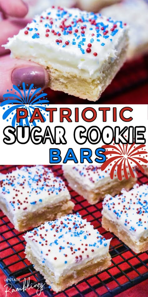 Desserts For The Fourth Of July, 4thof July Desserts Easy, Sugar Cookie 4th Of July Dessert, Patriotic Sugar Cookie Bars, Dessert For Family Reunion, Easy Patriotic Food, Fourth Of July Brownies, Quick And Easy 4th Of July Desserts, Fourth Of July Deserts