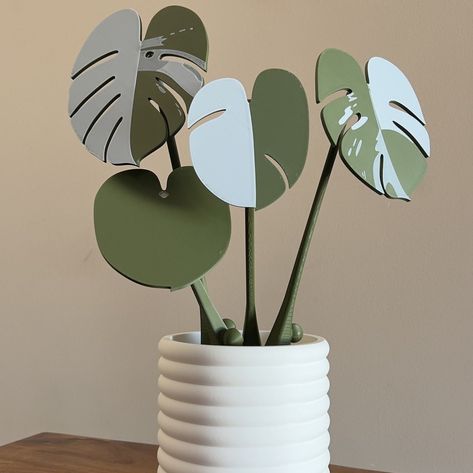 Not your average Monstera Albo... Each leaf is magnetic and magnetizes to the stem but also acts as a coaster!! This will fit in any 4.5 inch Planter if you want to match with your own planter! Wacky Decor, Useful 3d Prints, Monstera Albo, Custom Planters, Wooden Products, Jewelry Holders, Mediterranean Food, Pinterest Ideas, Home Organization Hacks