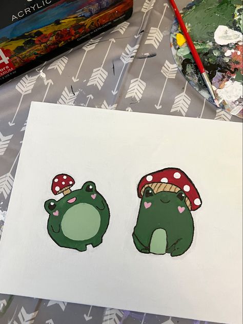 Frog Mug Painting, Mug Painting Ideas Mushroom, Pottery Frogs Ideas, Simple Frog Painting, Painting Pottery Ideas Easy Inspiration, Frog Pottery Painting, Pottery Painting Mushroom, Easy Frog Painting, Frog Painting Ideas