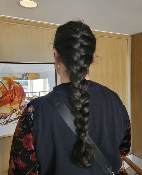 Loose French Braids Two, French Tail Braid, French Braids Aesthetic, French Braid Outfit, French Braid Aesthetic, Big French Braid, French Braid Black Hair, One French Braid, Long French Braids