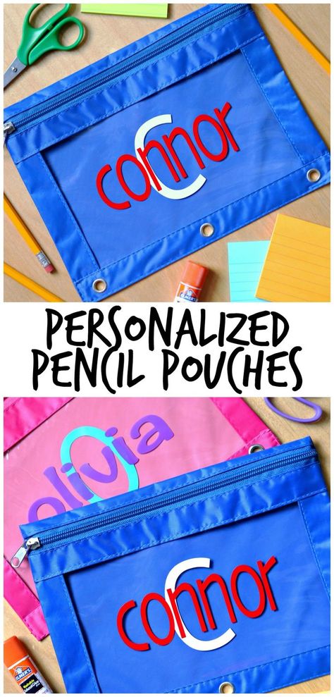 Personalized Pencil Pouch, Diy Back To School Supplies, Vinyl Party, Dollar Store Diy Christmas, Cute Pencil Pouches, Personalized Crafts, Pencil Pouches, Personalized School Supplies, Pouch Craft