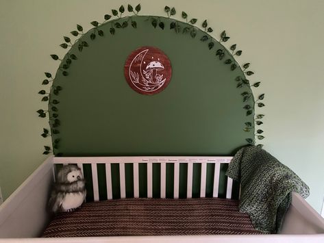 Vines In Nursery, Ivy Themed Nursery, Whimsigoth Nursery, Swamp Nursery, Celtic Nursery, Fantasy Nursery Theme, Witchy Nursery, Dark Green Nursery, Hobbit Nursery