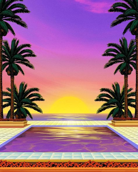 Vaporwave Purple, California Burger, Neon Pool Parties, Paint Frame, Neon Cyberpunk, Vaporwave Wallpaper, Art Deco Illustration, New Retro Wave, Album Art Design