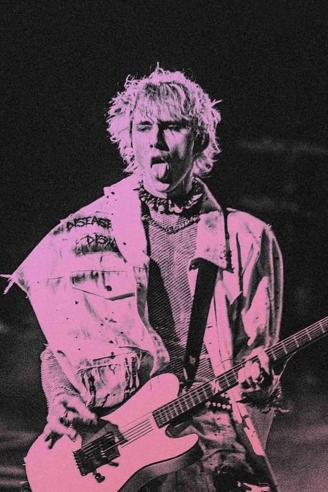 Mgk Poster, Mgk Aesthetic Wallpaper, Mgk Style, Mgk Wallpaper, Mgk Aesthetic, Downfalls High, Pink Tuxedo, Pink Guitar, Jordan Hoodie