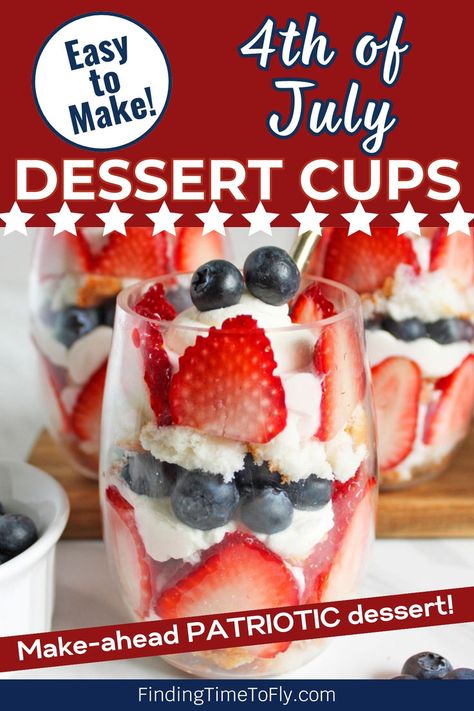 Here's a simple July 4th recipe for kids and adults July Fourth parties! Layered red white blue sweet treats for your patriotic party and July 4 cookout. Add this easy recipe to your red, white and blue desserts recipes and red white blue sweets! Memorial Day or any Patriotic Holiday dessert. #july4th #redwhiteblue #fourthofjuly #desserts #dessertcups #nobake #summerdesserts #cookoutrecipes #picnicrecipe