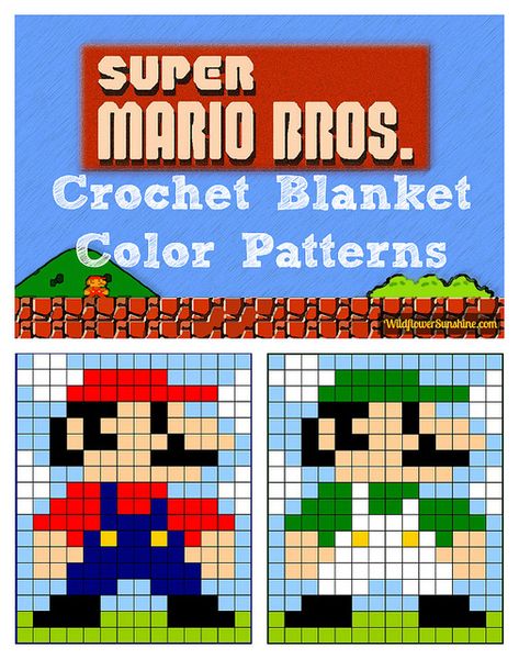 Mario & Luigi Granny Square Crochet Design Collage | Flickr Mario Graphgan Crochet Patterns, Mario Tapestry Crochet, Granny Square Graphgan, Pixel Crochet Blanket Pattern, Graphgan Squares, Pixel Crochet Pattern Charts, Granny Square Blanket Patterns, Crochet Blanket Colors, Pixel Crochet Blanket