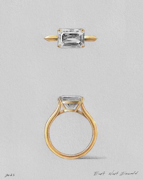 East West Emerald | Naveya & Sloane Naveya And Sloane, Jewelry Sketch, Emerald Cut Solitaire, Solitaire Engagement Rings, Emerald Cut Diamond Engagement Ring, Emerald Cut Diamond Engagement, Jewelry Design Drawing, Jewelry Illustration, H Design