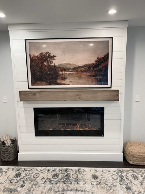 Diy Shiplap Fireplace, Diy Fireplace Mantle, Tv Above Fireplace, Tv Over Fireplace, Built In Electric Fireplace, Electric Fireplace Wall, Fireplace Frame, Build A Fireplace, Shiplap Fireplace