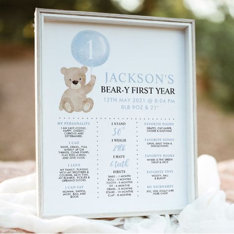 $32.8 - Beary 1st Birthday Milestone Blue Boy Bear - first year poster, 1st birthday poster, birthday milestone poster, one year old milestone, boys first birthday, bear birthday invitation, balloon invitation, beary 1st birthday, cute bear invitation, boys milestone poster Beary 1st Birthday, 1st Birthday Milestone Board, Beary First Birthday, Computer Editing, First Birthday Milestone, Birthday Milestone Board, Milestone Board, Bear Invitations, 1st Birthday Party Themes