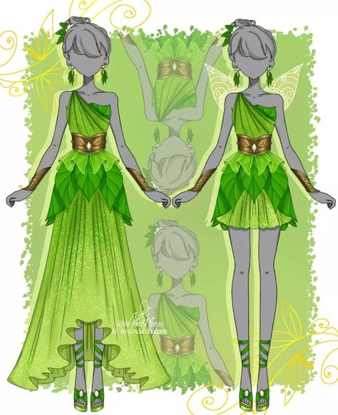 Tinkerbell Clothes, Tinkerbell Outfit Ideas, Disney Fairies Art, Cosplay Drawing, Tinkerbell Outfit, Disney Fairies Pixie Hollow, Animated Clothes, Vestidos Anime, Tinkerbell And Friends