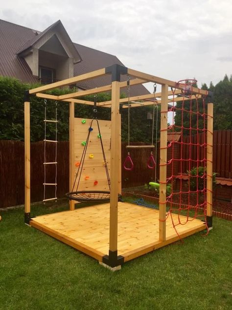 Outdoor Deck Play Area, Diy Outdoor Jungle Gym, Concrete Patio To Wood Deck Transition, Diy Wood Playground, Diy Garden Play Area, How To Build A Playground, Diy Backyard Playset, Outdoor Play Areas Diy, Diy Jungle Gym Backyards