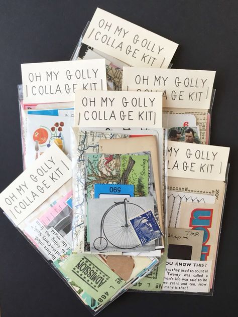 These mini diy collage kits include paper ephemera perfect for scrapbooks, journals, zines or artwork. Great little gift idea for creative friends. Collage Journal Ideas, Mini Gift Ideas, Journaling Vintage, Mini Collage, Zine Ideas, Diy Collage, Craft Market Display, Scrapbook Collage, Book Presentation