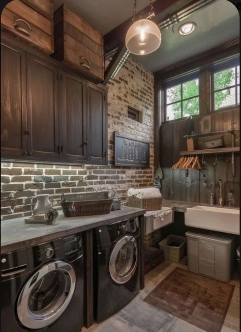 Log Cabin Laundry Room, Dream Laundry Room Luxury, Basement Laundry Rooms, Bathroom Laundry Room Combo, Unfinished Basement Laundry, Basement Laundry Room Ideas, Purple Pics, Elegant Laundry Room, Diy Laundry Room Makeover