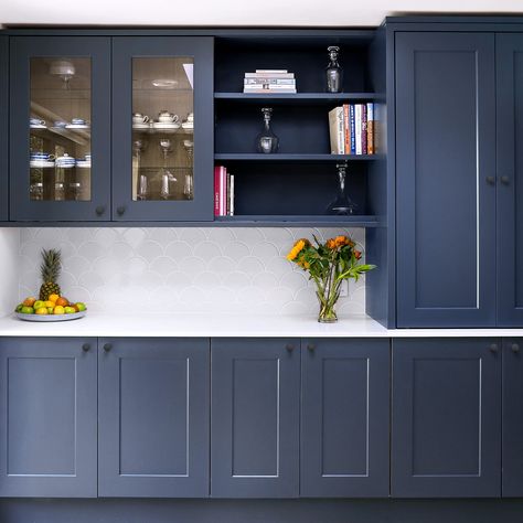 Navy Blue Kitchen Cabinets Bronze Hardware, Navy Kitchen Cabinets Black Hardware, Navy Cabinets With Black Hardware, Matte Black Dresser, Cabnits Kitchen, Blue Cupboard, Navy Kitchen Cabinets, Round Dresser, Navy Blue Kitchen Cabinets