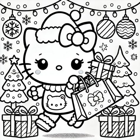 24 Adorable Hello Kitty Christmas Coloring Pages That Will Make Your Holidays Extra Magical! - Oh La De Christmas Printables Coloring, Anime Christmas Coloring Pages, Kawaii Christmas Coloring Pages, Hello Kitty Christmas Coloring Pages, Hello Kitty And Friends Coloring Pages, Cute Christmas Coloring Pages, Christmas Coloring Pages For Adults, Hello Kitty Coloring Pages, Christmas Colouring Pages