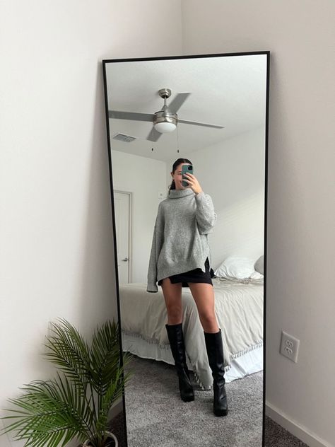 Casual High Boots Outfit, Long Boots Fall Outfits, Tall Black Chelsea Boots Outfit, Black Boots Amazon, Winter Platform Boots Outfit, Outfit With Long Boots Winter, Long Boot Heels Outfits, Styling Calf High Boots, Knee High Boots Fall 2023