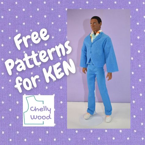 Make a whole outfit for Ken dolls with a jacket, shirt, and pants/jeans w/free patterns at ChellyWood.com #KenDoll #SewingFun Doll Jacket Pattern Free, Free Ken Doll Clothes Patterns, Ken Doll Shirt Pattern, Ken Clothes Patterns Free, Elf On The Shelf Clothing Patterns Free, Ken Doll Clothes Patterns Free, Barbie Ken Outfit, Ken Doll Outfits, Diy Ken Clothes