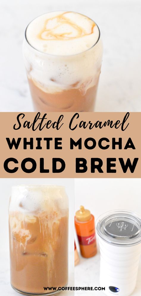 Salted Caramel White Mocha Starbucks Recipe, How To Make Starbucks Iced Coffee At Home, Nespresso Cold Brew, White Chocolate Caramel Iced Coffee, Caramel Apple Cold Brew, At Home Cold Brew Recipes, Salted Caramel White Mocha Starbucks, Starbucks Cold Brew Concentrate Recipes, White Chocolate Cold Brew Coffee