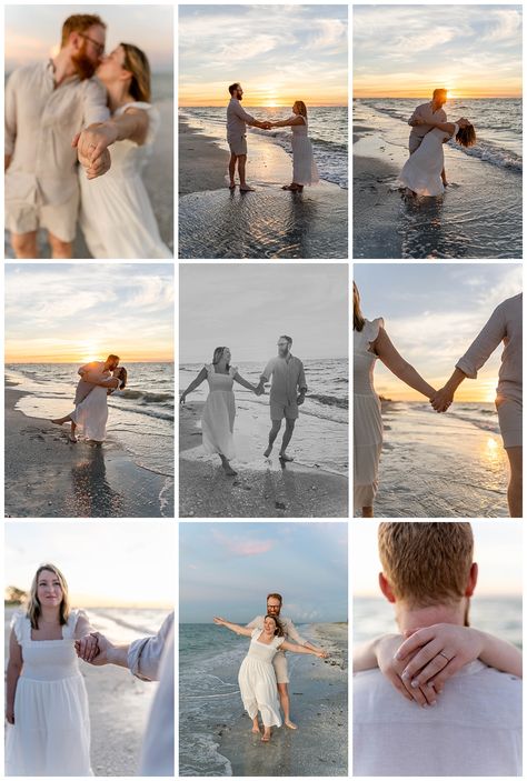 Beach Pre Nup Ideas, Engagement Shoot Ideas Beach, Beach Prenup Ideas Outfits, Beach Pre Wedding Shoot Dresses, Pre Wedding Photoshoot Outdoor Beach, Engagment Beach Photoshoot, Coast Photoshoot, Sunset Beach Engagement Shoot, Sunrise Beach Engagement Photoshoot