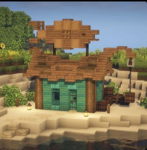 Minecraft Fishing Hut, Minecraft Small House, Minecraft Shops, Rumah Minecraft Sederhana, House Tutorial, Minecraft Structures, Minecraft House Plans, Minecraft Farm, Build House