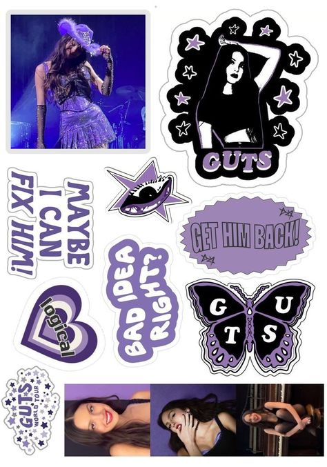 Stickers Printable Olivia Rodrigo, Olivia Rodrigo Aesthetic Stickers, Olivia Rodrigo Stickers Printable, Olivia Rodrigo Scrapbook, Guts Stickers, Olivia Rodrigo Phone Case, Olivia Rodrigo Collage, Guts Olivia Rodrigo, Good Stickers