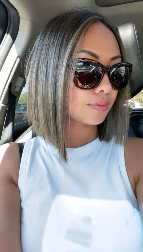 Bob Hair Color 2023, Short Above The Shoulder Hair, Ashy Short Blonde Hair, Shoulder Length Hair Bob Straight, Straight Cut Bob Shoulder Length, Short Ashy Brown Hair Bob, Hair Color Ideas For Bob Haircut, Straight Bob Haircut Shoulder Length, Trendy Short Hair Styles Shoulder Length