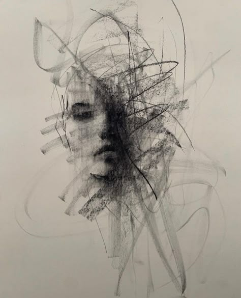 Erratic Art, Twisted Drawing, Chaos Artwork, Father Painting, Mad Charcoal, Abstract Charcoal Art, Charcoal Artwork, Drawing Tutorial Face, Art Charcoal