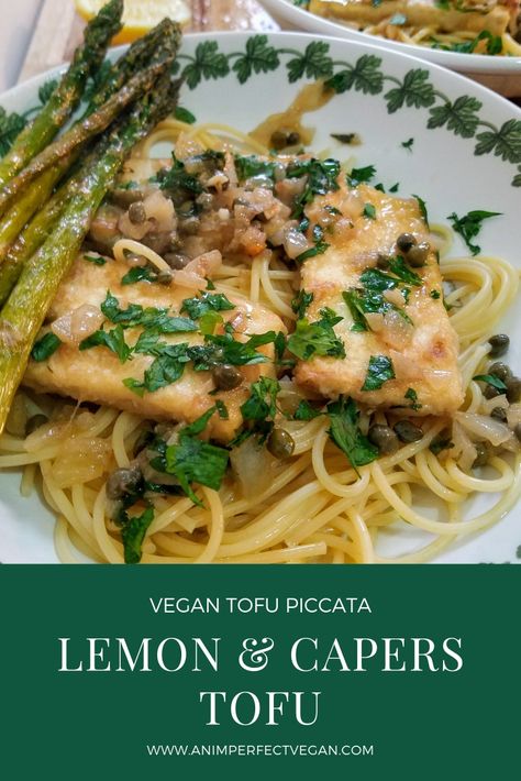 Vegan Tofu Piccata, Tofu Lemon Picatta, Lemon Caper Tofu, Tofu Dishes Vegetarian, Vegan Chicken Piccata, Vegan Caper Recipes, Lemon Tofu Recipes, Vegetarian Piccata, Vegan Piccata