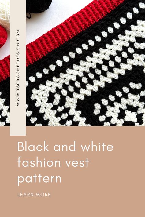 Are you looking for a stylish and cozy addition to your wardrobe? Look no further than our black and white wool vest, perfect for chilly days and nights. Here's why you should consider crocheting this vest! Crochet Houndstooth Vest Pattern, Checkered Crochet Vest Pattern Free, Crochet Vest Black And White, Black Crochet Vest, Crochet Checkered Vest, Black And White Crochet, Fashion Vest, Black And White Fashion, Wool Vest