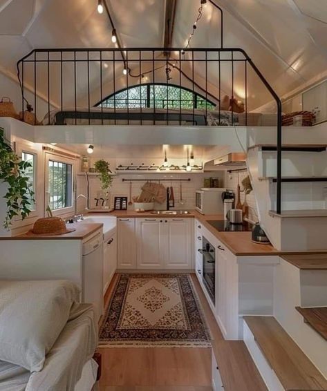 Small House Stairs, Tiny Home Kitchen Ideas, Boho House Exterior, Tiny Home Kitchen, Houses By The Sea, Home Kitchen Ideas, Small Tiny House, Shed To Tiny House, Tiny House Loft