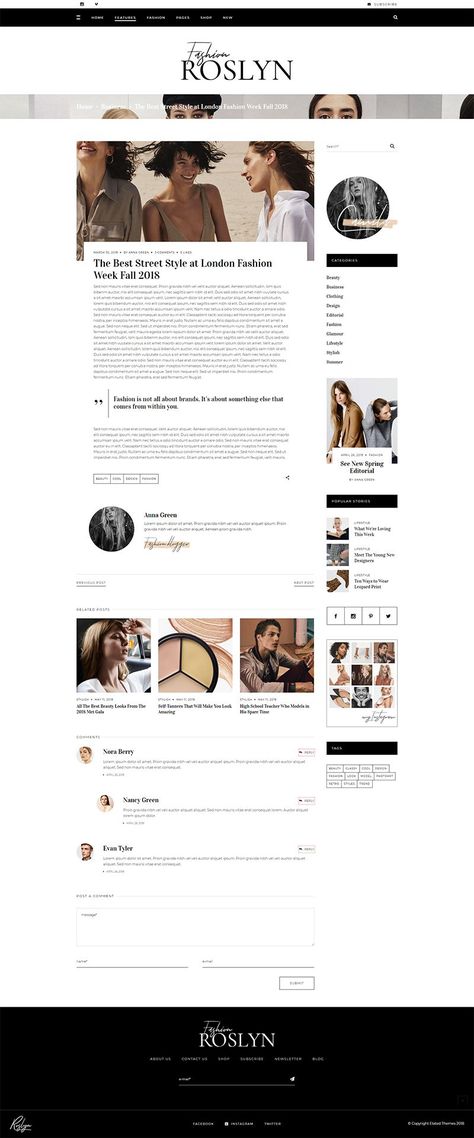 Blog Post Aesthetic Layout, Fashion Blog Layout, Blog Post Template Design, Elegant Web Design Inspiration, Blog Post Templates Design Layout, Blog Post Page Design, Blog Page Layout, Blog Post Layout Design, Blog Post Web Design