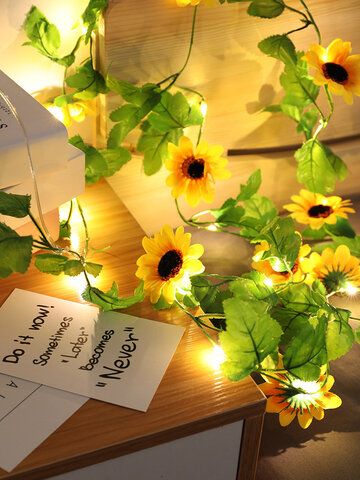 Sunflower Room, Fairy Night Light, Sunflower Party, String Lights In The Bedroom, Sunflower Baby Showers, Bulb String Lights, Ladybug Party, Hanging Vines, University Library