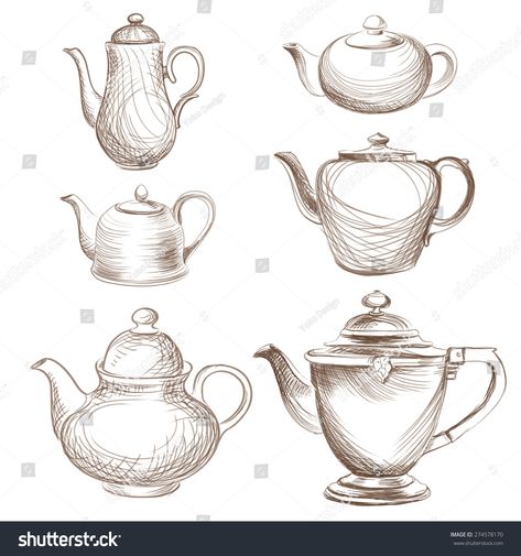 Tea Pot Sketch, Tea Kettle Drawing, Tea Pot Drawing, Teapot Sketch, Pot Sketch, Teapot Drawing, Pottery Tea Pots, Daily Objects, Tea Pots Art