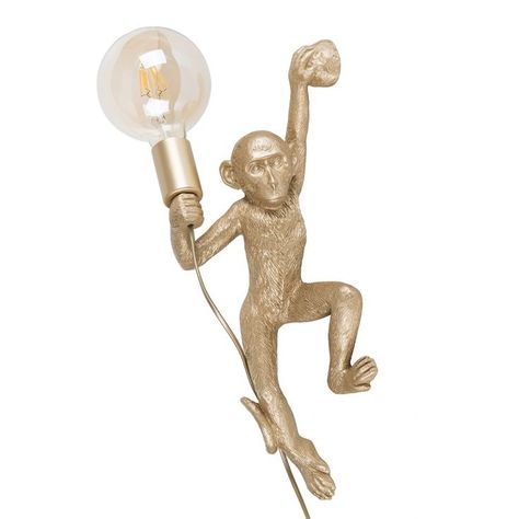 George Monkey Wall Light in Gold Arco Floor Lamp, Light Bulb Design, Gold Wall Lights, Monkey Wall, Wall Light Fittings, Diamond Wall, Pet Monkey, Industrial Wall Lights, Indoor Wall Lights