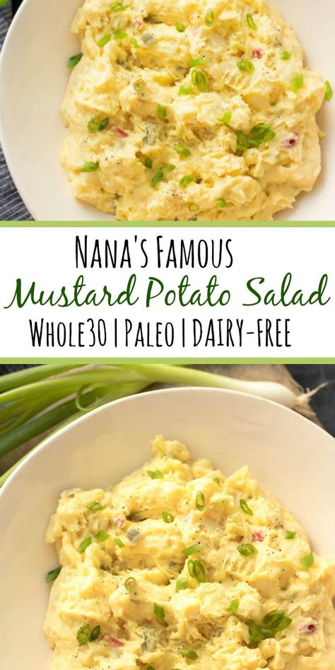 Whole30 Mustard Potato Salad (Paleo, Dairy Free, GF) - Whole Kitchen Sink Whole 30 Summer Sides, Paleo Potato Recipes, Simple Whole30 Recipes, Dairy Free Meatless Meals, Whole 30 Summer Meals, Whole 30 Potato Recipes, Yellow Potato Salad, Paleo Family Meals, Whole 30 Potato Salad