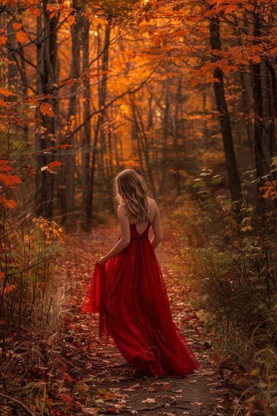 17 Dreamy Fall Photo Ideas That'll Set Your 'Gram on Fire Fall Photoshoot By Yourself, Photography Poses Autumn, Creative Autumn Photography Ideas, Fall Goddess Photoshoot, Autumn Aesthetic Portrait, Autumn Pics Ideas, Mystical Senior Pictures, Fall Photo Shoot Ideas For Women, Outdoor Fall Picture Ideas