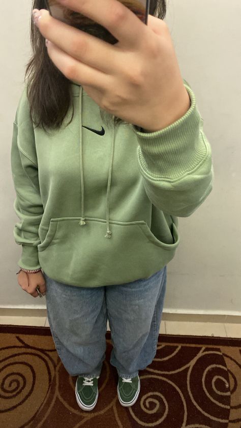 skater jeans from bershka, light green nike hoodie, green vans shoes Light Green Hoodie Outfit, Green Vans Outfit, Green Vans Shoes, Green Hoodie Outfit, Light Green Hoodie, Green Nike Hoodie, Green Vans, Vans Outfit, Skater Jeans