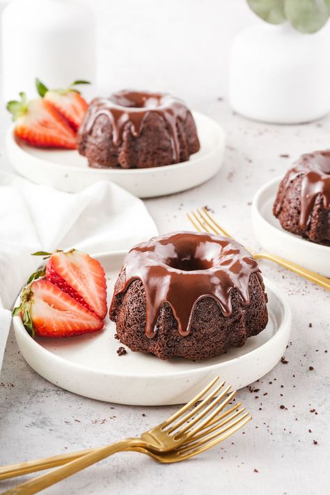 Chocolate Mini Bundt Cakes with Chocolate Ganache – Takes Two Eggs Chocolate Mini Bundt Cakes, Cakes With Chocolate, Mini Loaf Cakes, Mini Chocolate Cake, Mini Torte, Mini Bundt, Molten Lava Cakes, Mini Bundt Cakes, Chocolate Bundt Cake